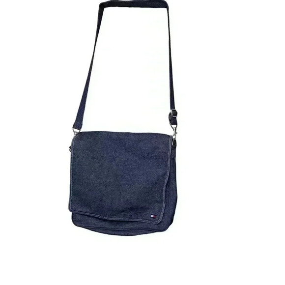 Tommy Hilfiger Blue Denim Laptop Messenger Crossbody Bag with Adjustable Strap - Picture 1 of 9